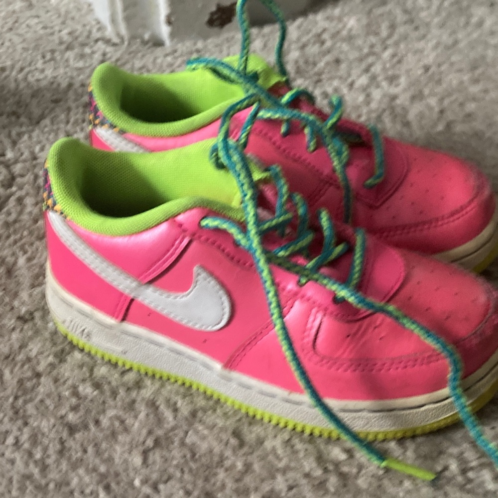 Nike Kids Neon Pink and Lime Green Sneakers